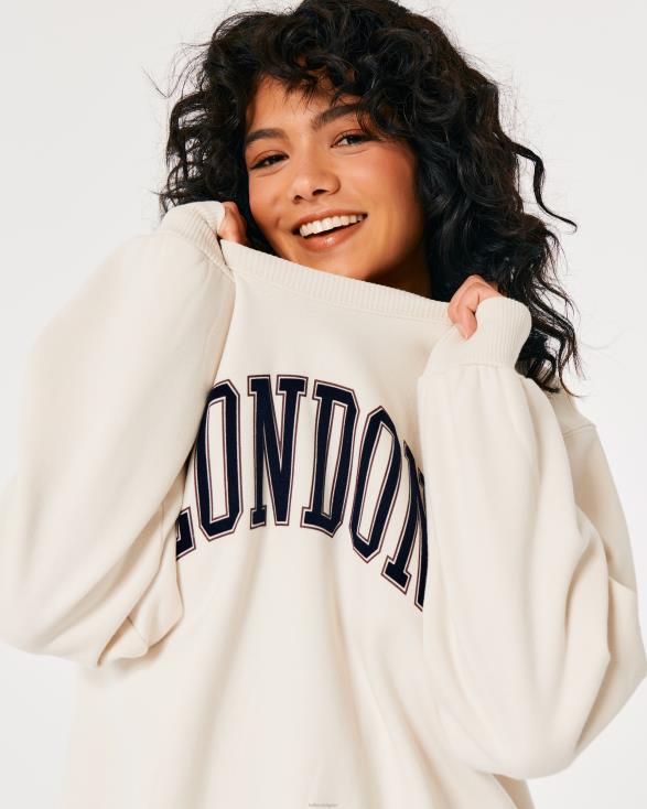 oversized London graphic sweatshirt met ronde hals room vrouwen Hollister toppen 06JX46