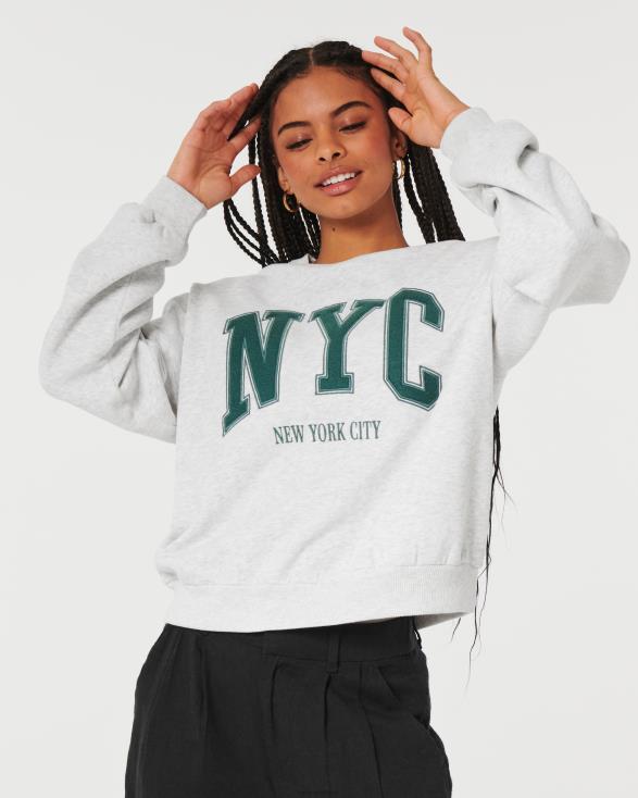 oversized New York City-sweatshirt met ronde hals licht grijs gemêleerd vrouwen Hollister toppen 06JX11