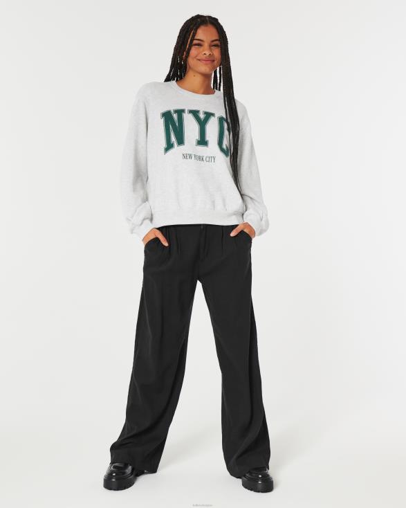 oversized New York City-sweatshirt met ronde hals licht grijs gemêleerd vrouwen Hollister toppen 06JX11