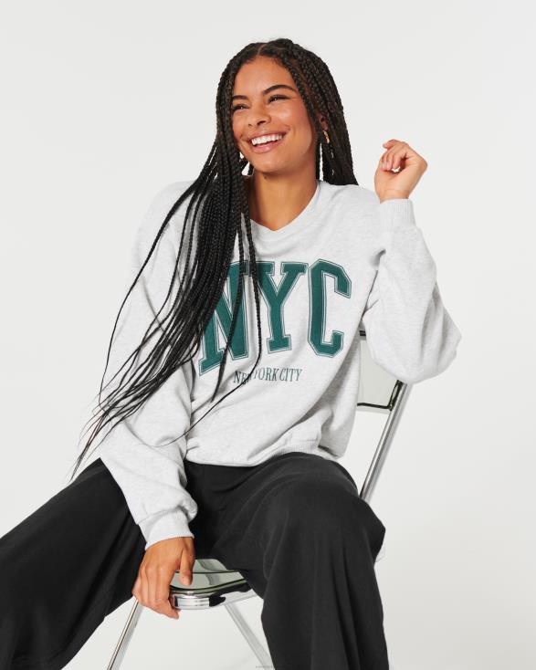 oversized New York City-sweatshirt met ronde hals licht grijs gemêleerd vrouwen Hollister toppen 06JX11