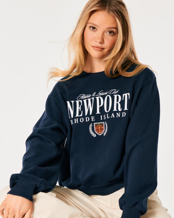 oversized Newport Rhode Island-sweatshirt met ronde hals marineblauw vrouwen Hollister toppen 06JX6