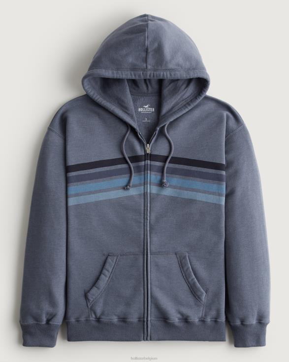 oversized gestreepte hoodie met ritssluiting heide marine vrouwen Hollister toppen 06JX257