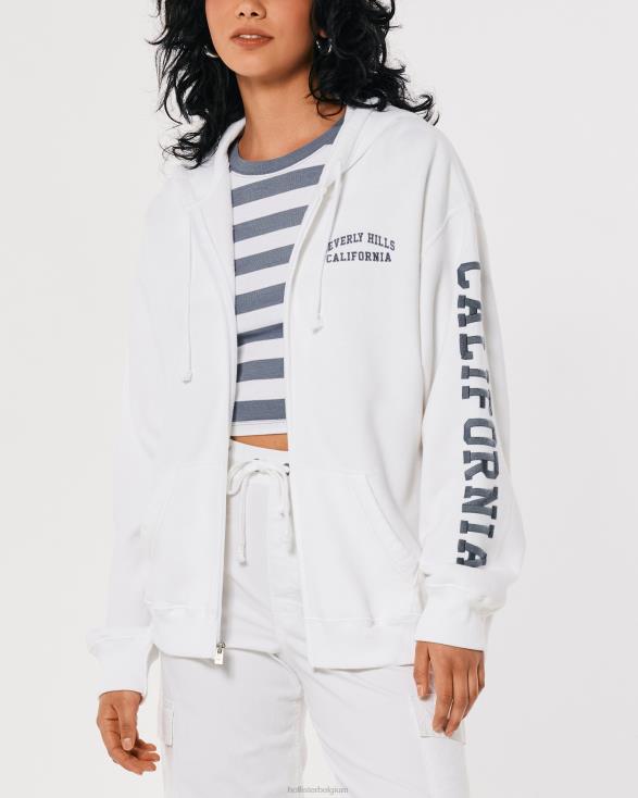 oversized hoodie met volledige ritssluiting en beverly hills-graphic wit vrouwen Hollister toppen 06JX267