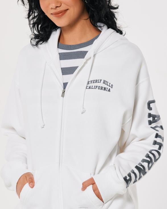 oversized hoodie met volledige ritssluiting en beverly hills-graphic wit vrouwen Hollister toppen 06JX267