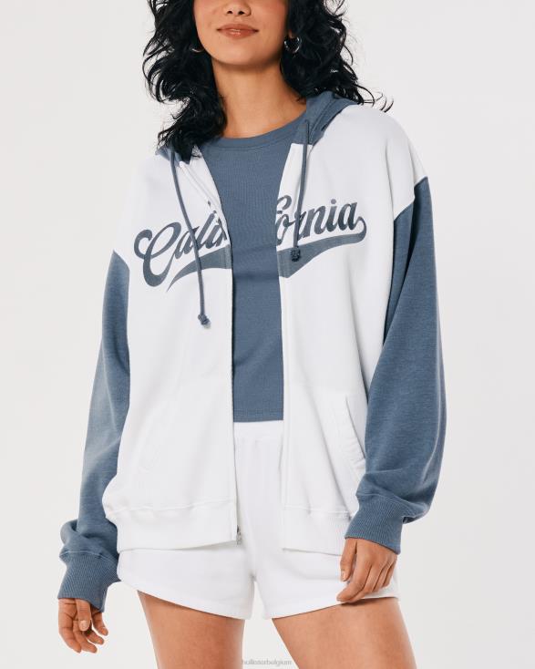 oversized hoodie met volledige ritssluiting en california graphic marine en wit vrouwen Hollister toppen 06JX259