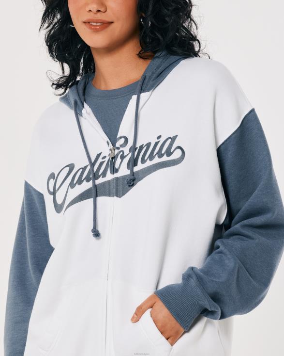 oversized hoodie met volledige ritssluiting en california graphic marine en wit vrouwen Hollister toppen 06JX259