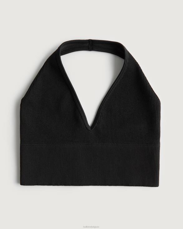 gilly hicks active naadloze halter plunge bh top zwart vrouwen Hollister toppen 06JX246