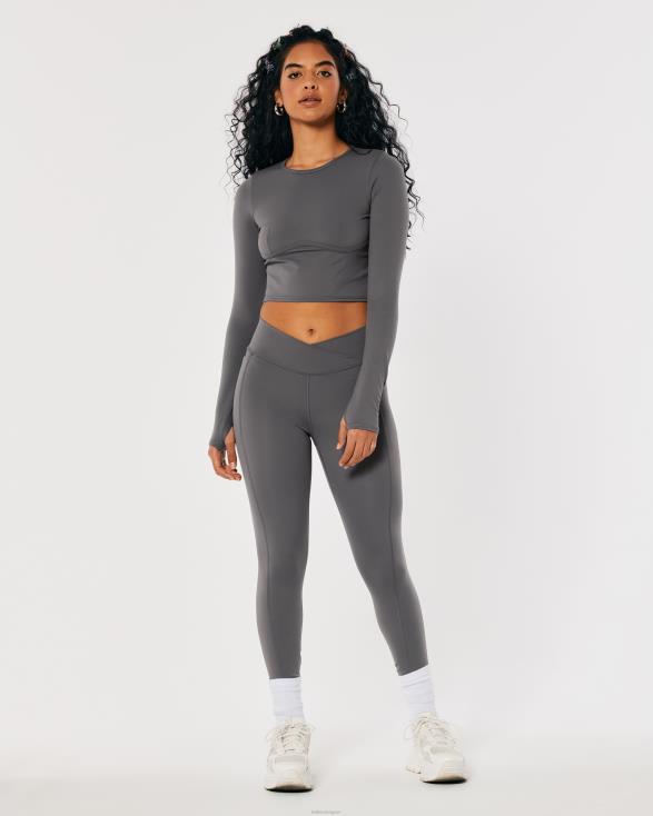 social tourist crop top met lange mouwen en onderborstnaad grijs vrouwen Hollister toppen 06JX399