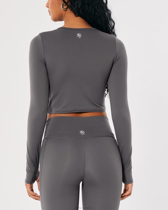 social tourist crop top met lange mouwen en onderborstnaad grijs vrouwen Hollister toppen 06JX399