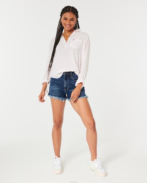 gemakkelijk lichtgewicht popover-overhemd van katoen lichtroze streep vrouwen Hollister toppen 06JX392