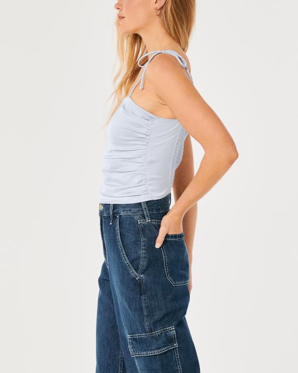 ruches stretch satijn top lichtblauw vrouwen Hollister toppen 06JX324