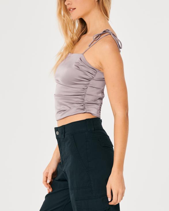 ruches stretch satijn top paars grijs vrouwen Hollister toppen 06JX343