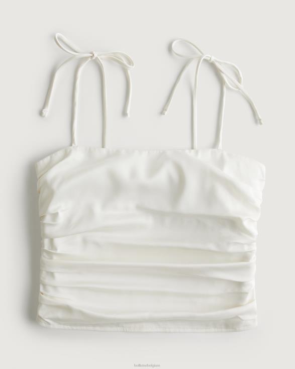 ruches stretch satijn top wit vrouwen Hollister toppen 06JX234
