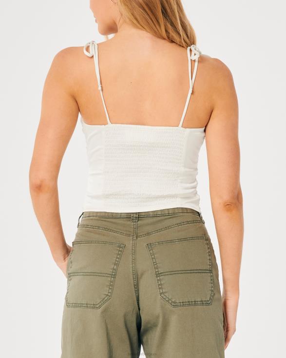 ruches stretch satijn top wit vrouwen Hollister toppen 06JX234