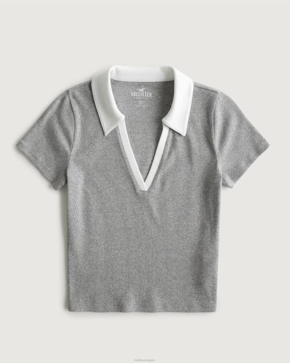 geribbelde polo lichtgrijs vrouwen Hollister toppen 06JX363