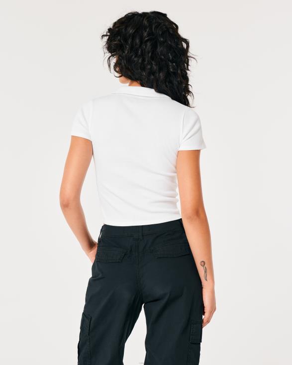 geribbelde polo wit vrouwen Hollister toppen 06JX256