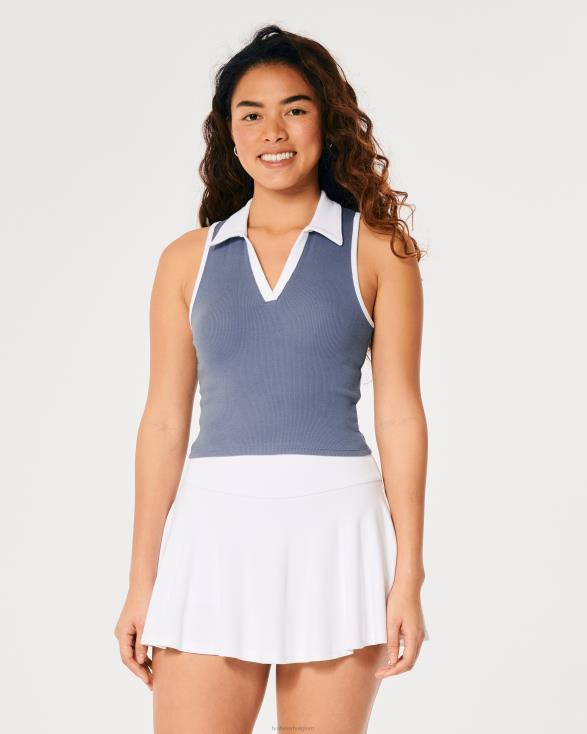 mouwloze geribbelde polo blauw vrouwen Hollister toppen 06JX393