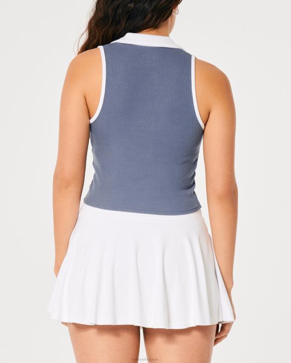 mouwloze geribbelde polo blauw vrouwen Hollister toppen 06JX393