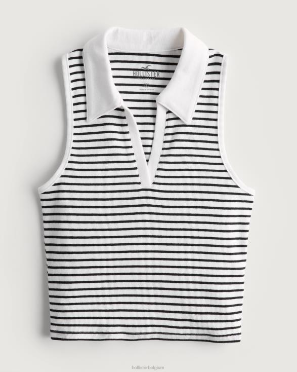 mouwloze geribbelde polo witte streep vrouwen Hollister toppen 06JX400