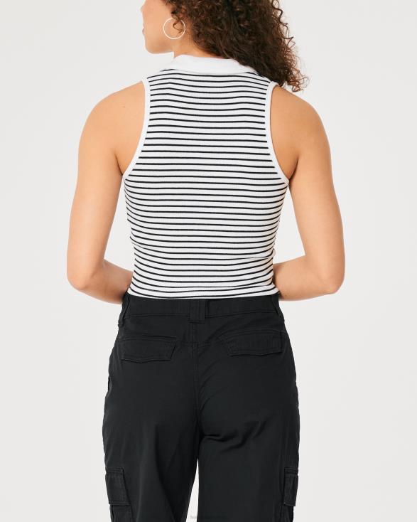 mouwloze geribbelde polo witte streep vrouwen Hollister toppen 06JX400