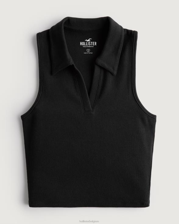 mouwloze geribbelde polo zwart vrouwen Hollister toppen 06JX422