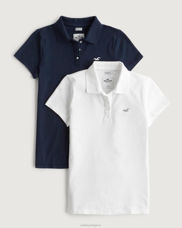 polo 2-pack marine en wit vrouwen Hollister toppen 06JX444