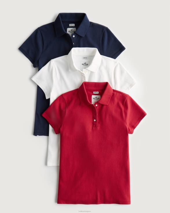 polo 3-pack marineblauw-wit-rood vrouwen Hollister toppen 06JX88
