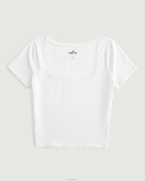 Baby-T-shirt met vierkante hals en kanten rand wit vrouwen Hollister toppen 06JX208