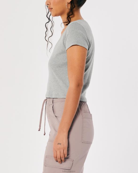 baby T-shirt met v-hals heide grijs vrouwen Hollister toppen 06JX266