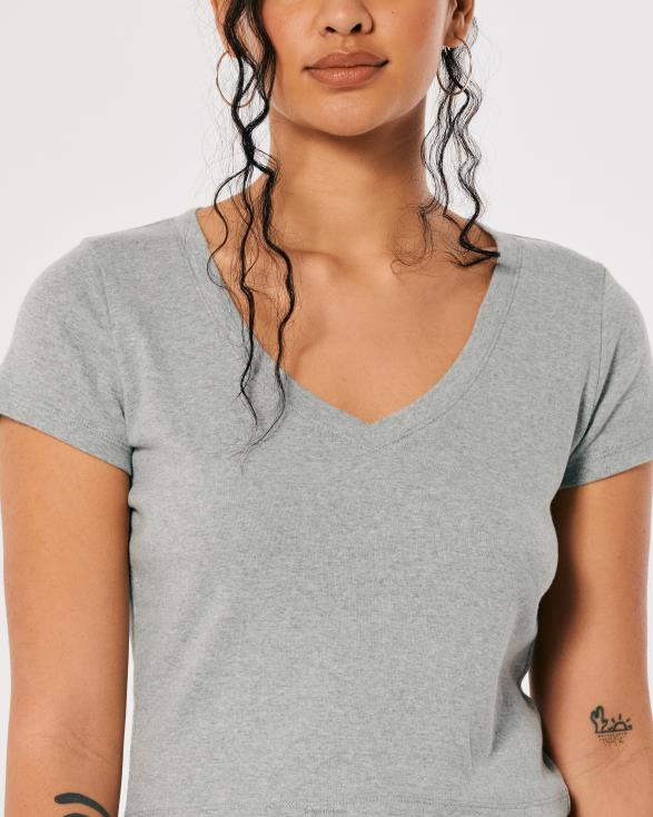 baby T-shirt met v-hals heide grijs vrouwen Hollister toppen 06JX266