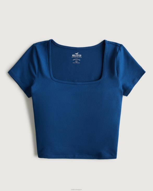 baby-T-shirt met vierkante hals van naadloze stof blauw vrouwen Hollister toppen 06JX71