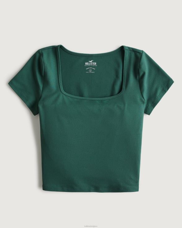 baby-T-shirt met vierkante hals van naadloze stof groente vrouwen Hollister toppen 06JX148