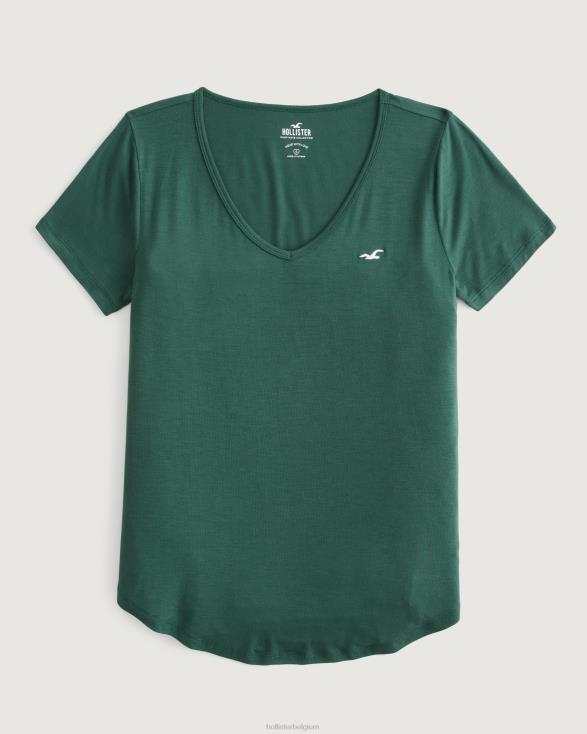 easy icon v-hals t-shirt donkergroen vrouwen Hollister toppen 06JX69