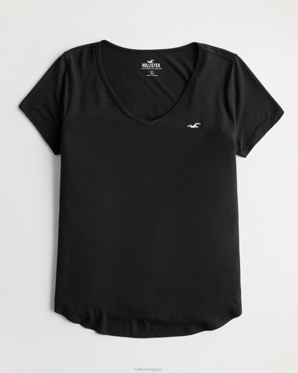 easy logo icon v-hals t-shirt zwart vrouwen Hollister toppen 06JX36