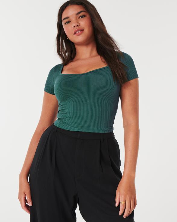 geribbeld Sweetheart Baby T-shirt van naadloze stof groente vrouwen Hollister toppen 06JX249