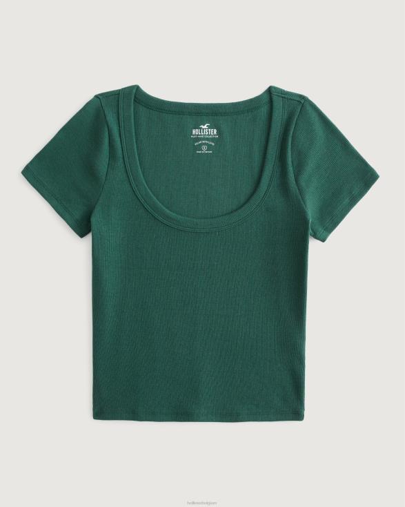 geribbeld scoop baby T-shirt donkergroen vrouwen Hollister toppen 06JX212