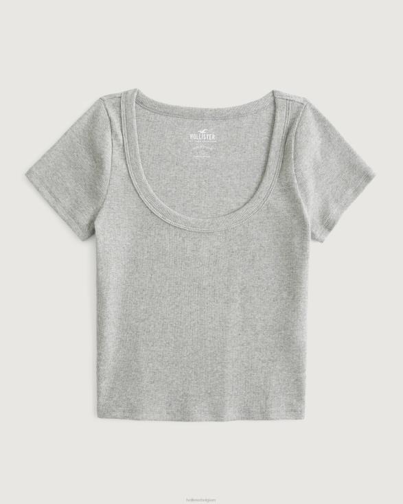 geribbeld scoop baby T-shirt licht grijs gemêleerd vrouwen Hollister toppen 06JX60