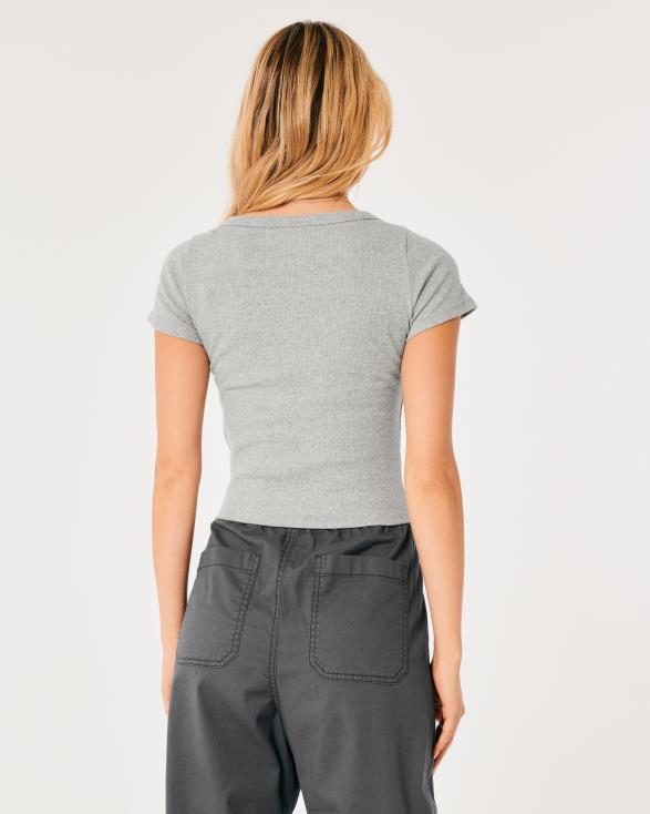 geribbeld scoop baby T-shirt licht grijs gemêleerd vrouwen Hollister toppen 06JX60