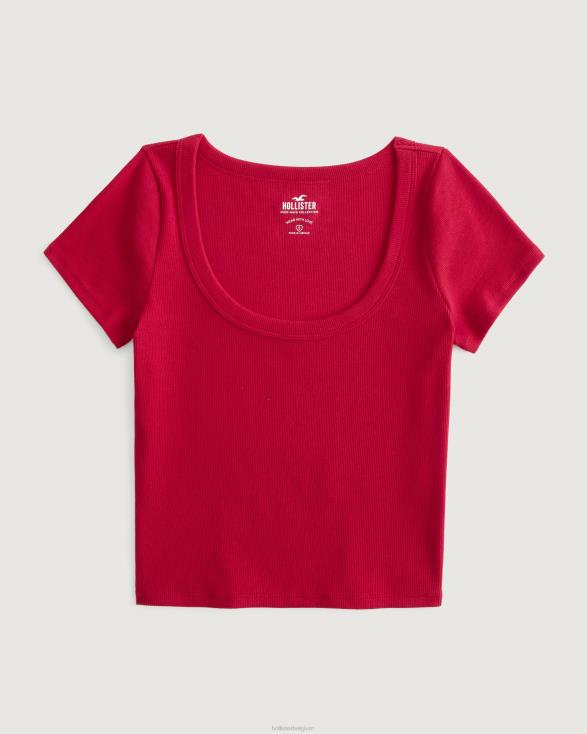 geribbeld scoop baby T-shirt rood vrouwen Hollister toppen 06JX190