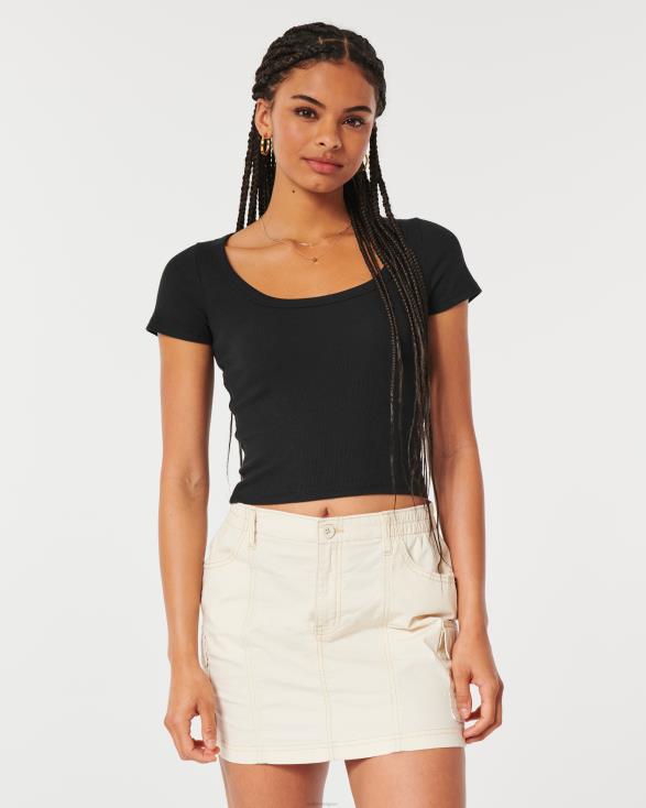 geribbeld scoop baby T-shirt zwart vrouwen Hollister toppen 06JX72