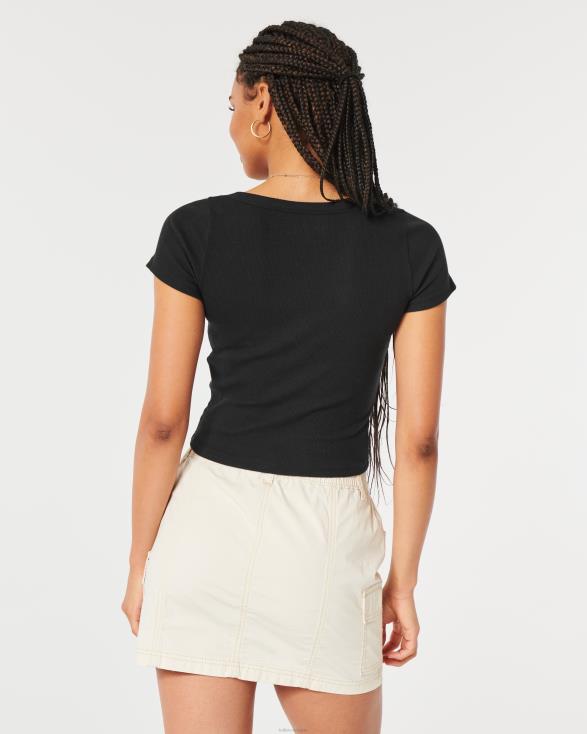 geribbeld scoop baby T-shirt zwart vrouwen Hollister toppen 06JX72