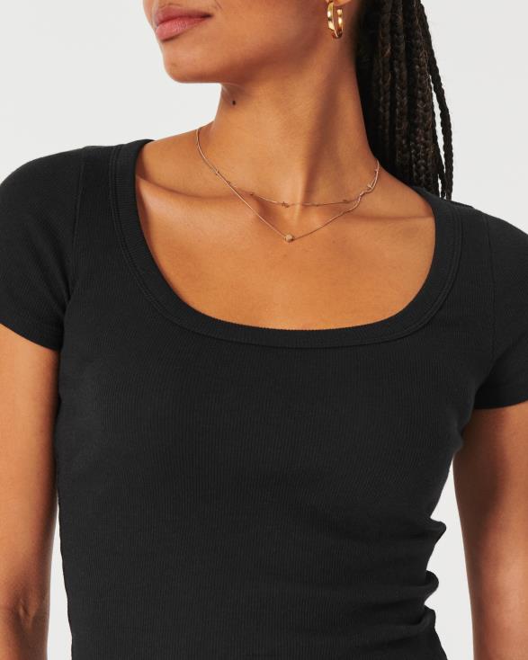 geribbeld scoop baby T-shirt zwart vrouwen Hollister toppen 06JX72