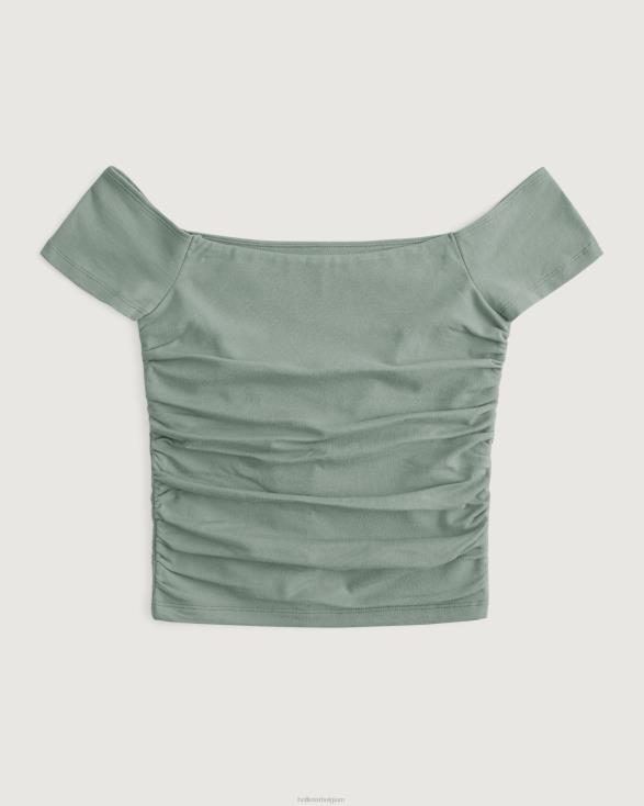 gesmokte off-the-shoulder top olijfgroen vrouwen Hollister toppen 06JX103