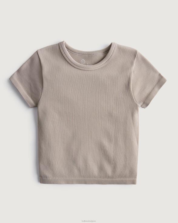 gilly hicks actief naadloos T-shirt met ronde hals taupe vrouwen Hollister toppen 06JX309