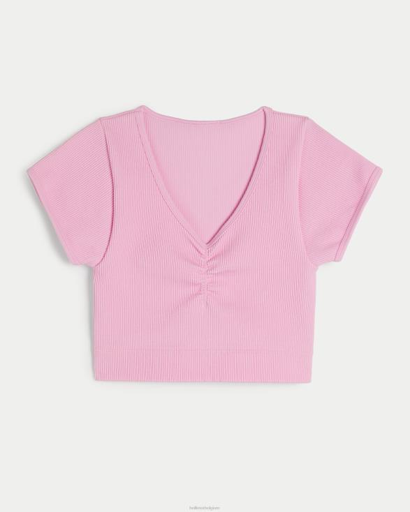 gilly hicks geribbelde naadloze top met trekkoord aan de voorkant lichtroze vrouwen Hollister toppen 06JX186