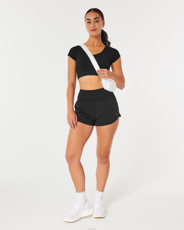 gilly hicks geribbelde naadloze top met trekkoord aan de voorkant zwart vrouwen Hollister toppen 06JX248