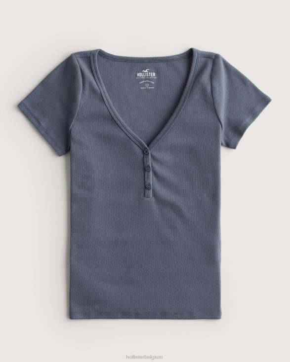 henley met korte mouwen en v-hals marine vrouwen Hollister toppen 06JX419