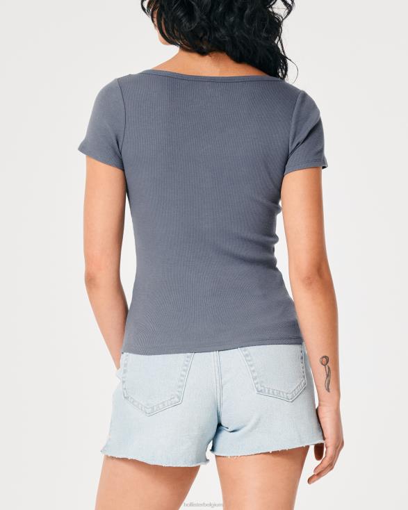 henley met korte mouwen en v-hals marine vrouwen Hollister toppen 06JX419