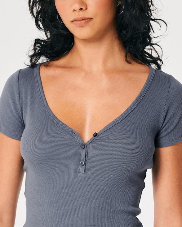 henley met korte mouwen en v-hals marine vrouwen Hollister toppen 06JX419