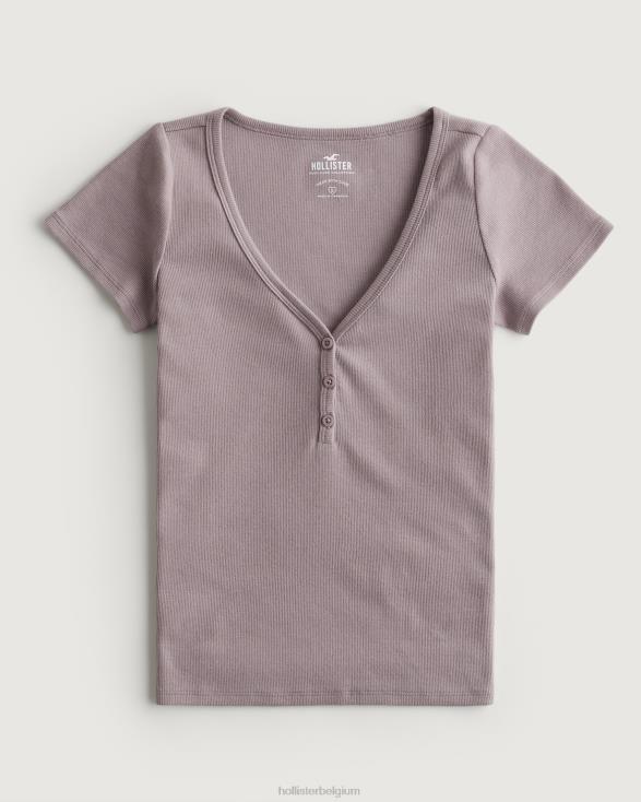 henley met korte mouwen en v-hals paars grijs vrouwen Hollister toppen 06JX87